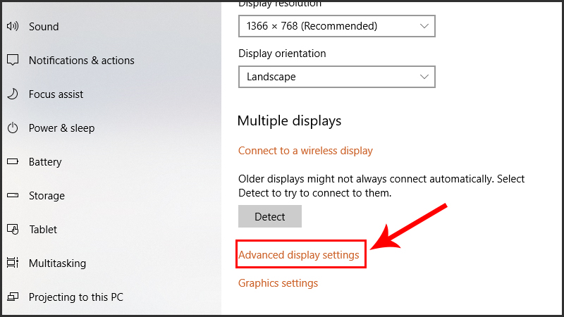 Chọn Advanced display settings